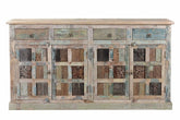 Rainbow Reclaimed Wood Carved Panel Solid Large Sideboard Buffet 183X43X96 CM